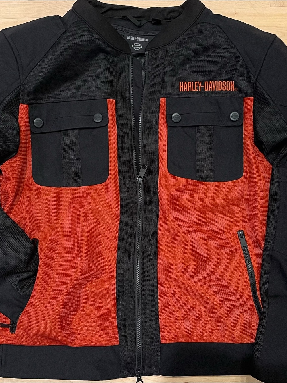 Harley-Davidson Black and Orange Mesh Motorcycle Jacket